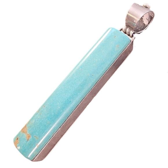 David Troutman Silver Creations Long Blue Turquoise Statement Pendant - Picture 3 of 8